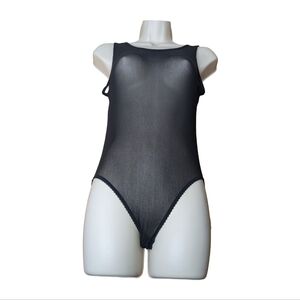 Sheer 80s Mesh Bodysuit Tank Style Scoop Neck Full Coverage Size L*